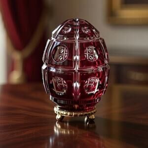 Cranberry Red Faberge Crystal Egg, Russian Imperial Style Easter LTD ED #1004